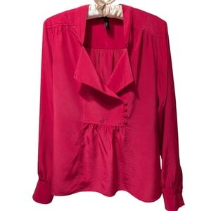 BCBG Maxazria Red Silk Top Blouse Women's Long Cuffed Sleeves Buttons Size Small